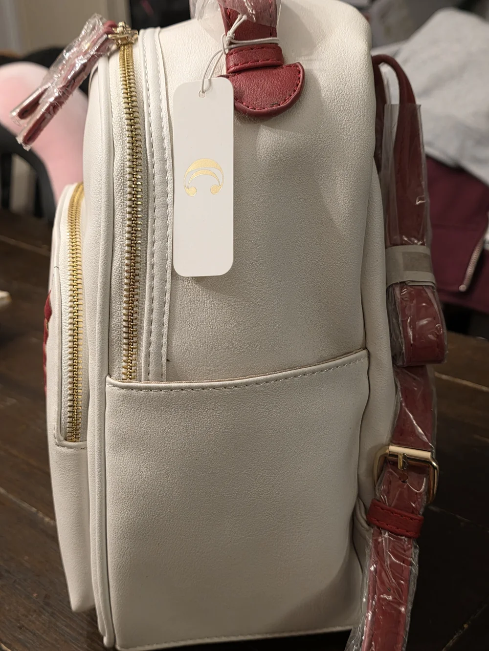 Women’s Cream Baseball-Stitch Backpack
